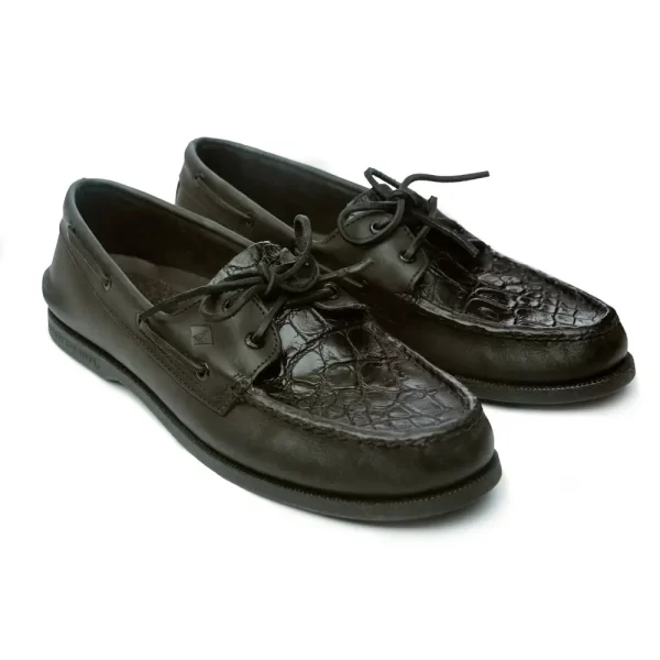 Sperry’s in Black embellished with Authentic Alligator Skin in Black