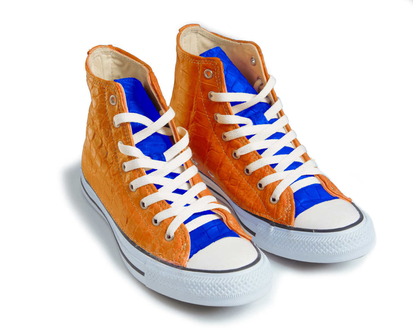 Alligator Converse® Blue & Orange High-Top Chuck Taylor All Stars sneakers  – Alligator & Python Custom