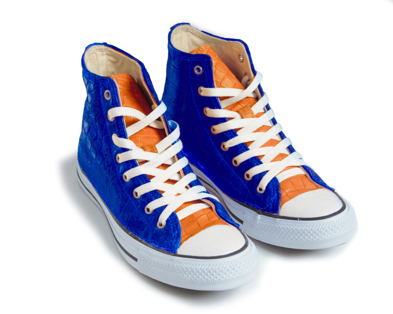 Alligator Converse® Blue & Orange High-Top Chuck Taylor All Stars sneakers  – Alligator & Python Custom