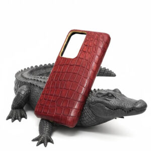Authentic Alligator Phone Case Garnet with Gold accents