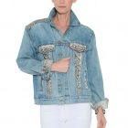 Levi’s® Trucker Jacket embellished with Florida Everglades Burmese Python in Natural . We call him “Clyde”. - Image 4