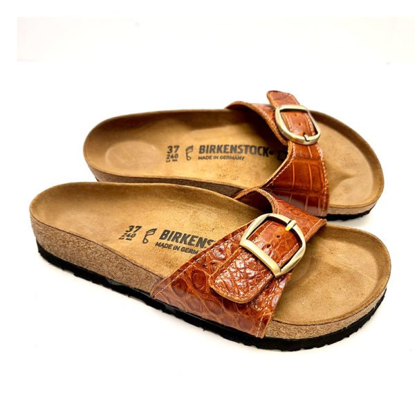 Authentic Alligator Madrid Big Buckle Birkenstock's in Cognac