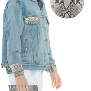Levi’s® Trucker Jacket embellished with Florida Everglades Burmese Python in Natural. We call her “Bonnie” !