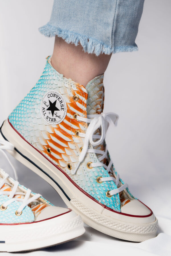 Chuck Taylor's embellished with Miami Camo 33056 Authentic Hand Painted Python Skin