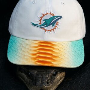 47 Women’s Python Embellished Miami Cap – White Dolphins Hat with Exotic Leather Brim