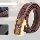 Slim Designer Crocodile Leather Belt for Men - Image 2
