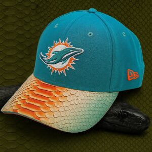 New Era Python 9FORTY Adjustable Cap – Aqua Dolphins Hat with Exotic Leather Brim