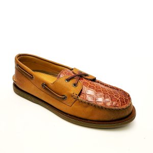 Sperry’s in Tan embellished with Authentic Alligator skin in Cognac