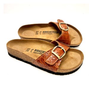 Alligator Madrid Big Buckle Birkenstock's in Cognac