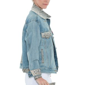 Levi’s® Trucker Jacket embellished with Florida Everglades Burmese Python in Natural. We call her “Bonnie” !
