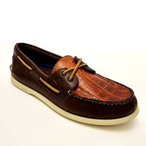 Sperry’s in Brown embellished with Authentic Alligator skin in Cognac