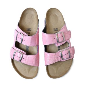 Alligator Birkenstock's Madrid Big Buckle in Pink