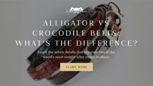 Real alligator belt and crocodile skin belt displayed side by side.