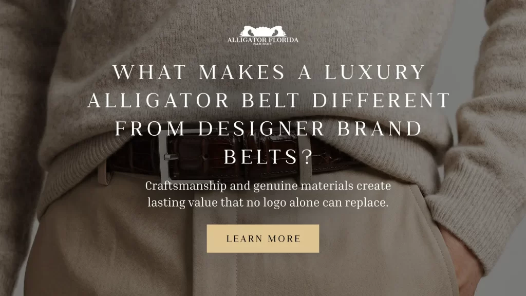 Luxury alligator belt showcasing authentic craftsmanship and genuine exotic leather compared with designer brand alternatives.