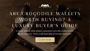 Luxury crocodile wallet displayed with refined accessories in a premium editorial setting