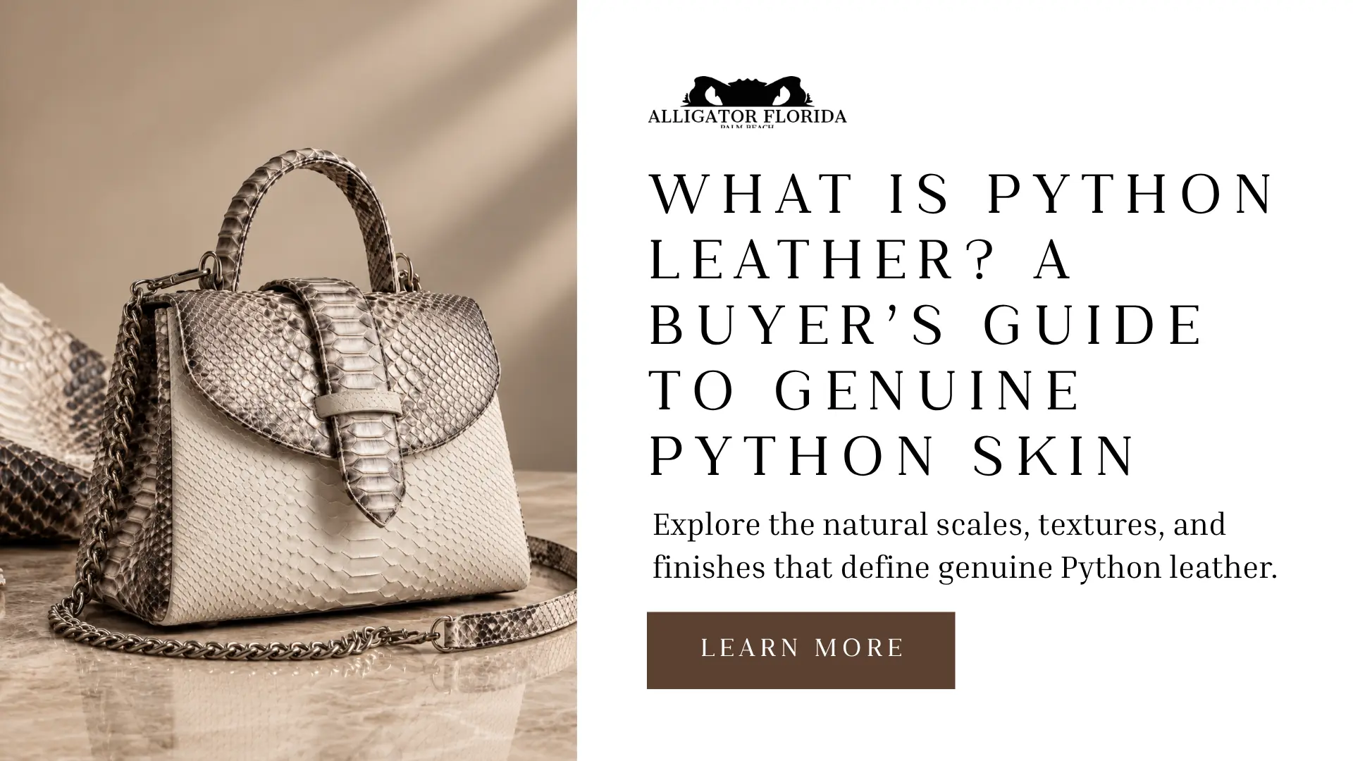 Genuine Python leather handbag showing its natural overlapping scale pattern